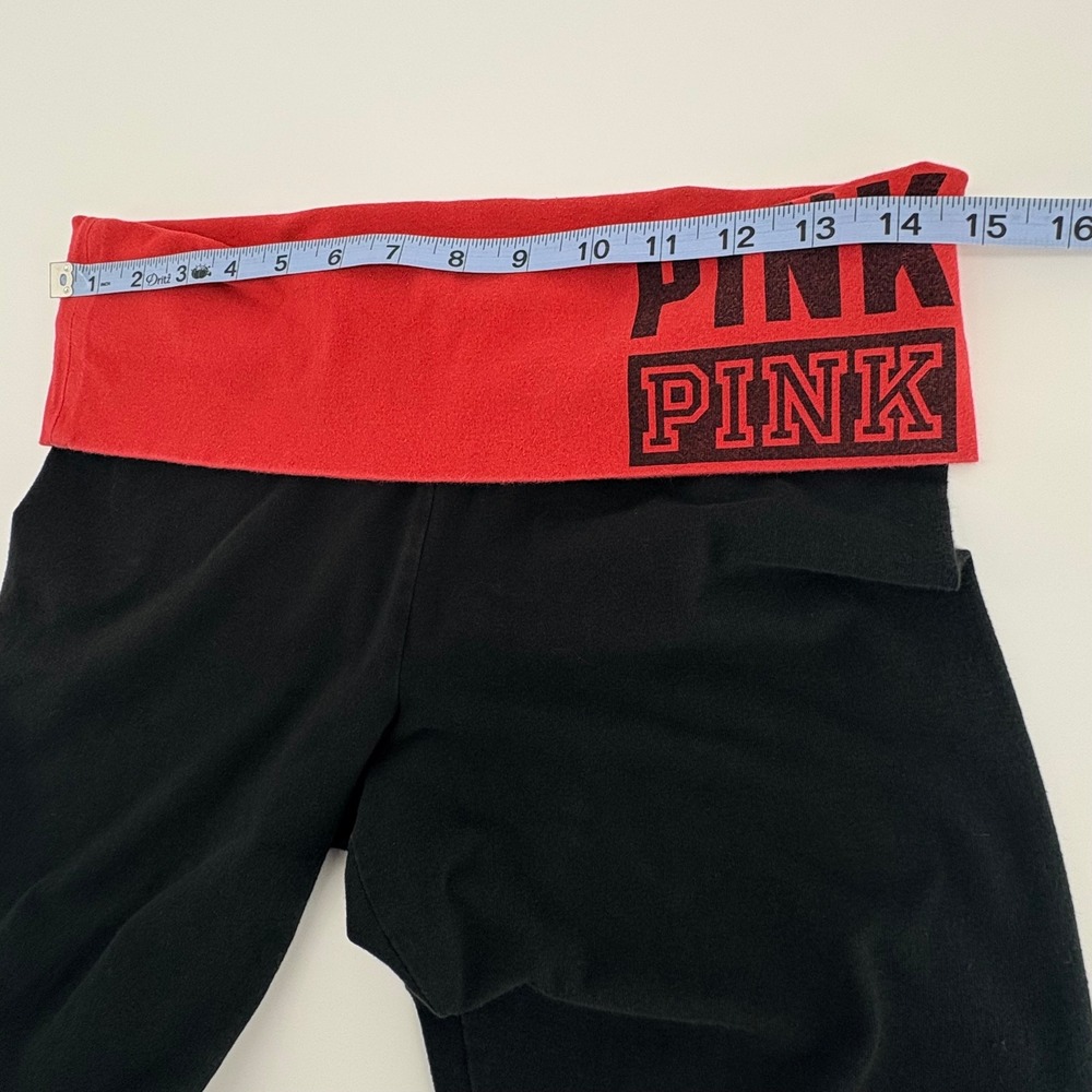 Victoria's Secret PINK Yoga Pants Black Red Foldover Waist Logo Dog Sz M Classic - Picture 4 of 8